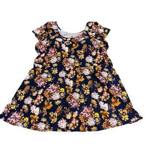 D And Co Beach Swimdress Size 26W Floral Short Sleeve Modest Navy Multi Flared